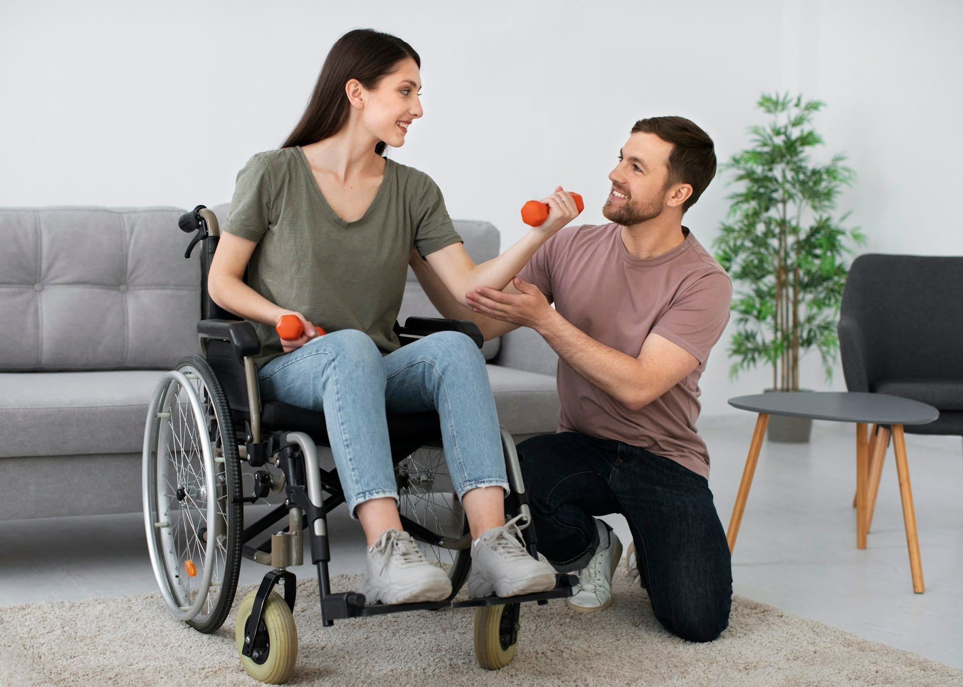 Caregiver supporting a rider during a mobility-focused care session
